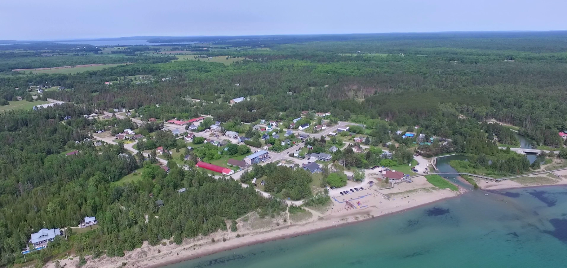 This image shows the city of providence bay , as shot from an aerial drone.